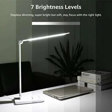 LE Dimmable LED Desk Lamp, 7-Level Brightness Adjustable, Soft Touch Dimmer, Eye Care Daylight Natural Light, High Intensity Office Task Lamp for Reading, Study, Computer Work and More (Silver White)