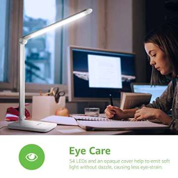 LE Dimmable LED Desk Lamp, 7-Level Brightness Adjustable, Soft Touch Dimmer, Eye Care Daylight Natural Light, High Intensity Office Task Lamp for Reading, Study, Computer Work and More (Silver White)