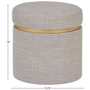 Amazon Brand – Rivet Asher Round Upholstered Storage Ottoman, 15.75"W, Light Grey