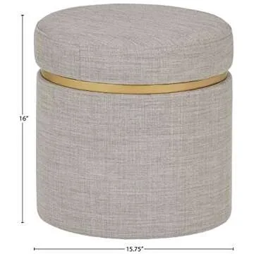 Amazon Brand – Rivet Asher Round Upholstered Storage Ottoman, 15.75"W, Light Grey