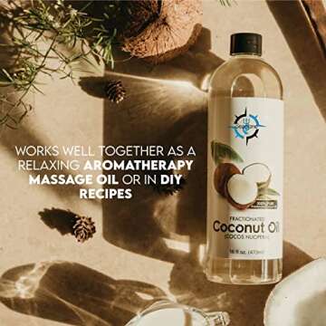 Seastone Natural Fractionated Coconut Oil - Natural Relaxing Massage Oil, Liquid Carrier Oil for Diluting Essential Oils - Skin, Lip, Body & Hair Oil Moisturizer & Softener - 16 fl oz