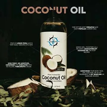 Seastone Natural Fractionated Coconut Oil - Natural Relaxing Massage Oil, Liquid Carrier Oil for Diluting Essential Oils - Skin, Lip, Body & Hair Oil Moisturizer & Softener - 16 fl oz