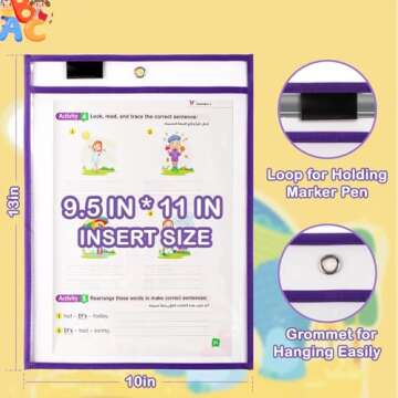 Ufmarine Dry Erase Pockets Sleeves, Reusable,10 x 13 inches, Clear Sheet Protector for Teacher Class...