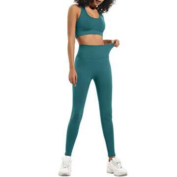 HAODIAN Women's Yoga Outfits 2 Piece High Waisted Leggings with Sports Bra Gym Clothes Sets(Green,M)
