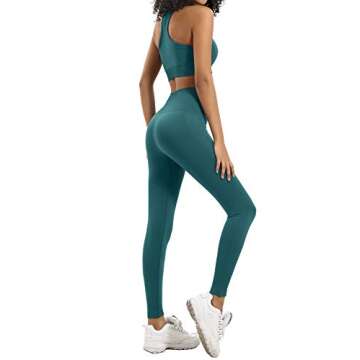 HAODIAN Women's Yoga Outfits 2 Piece High Waisted Leggings with Sports Bra Gym Clothes Sets(Green,M)