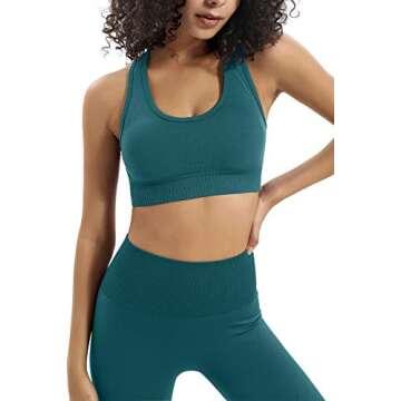 HAODIAN Women's Yoga Outfits 2 Piece High Waisted Leggings with Sports Bra Gym Clothes Sets(Green,M)