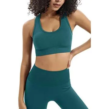 HAODIAN Women's Yoga Outfits 2 Piece High Waisted Leggings with Sports Bra Gym Clothes Sets(Green,M)