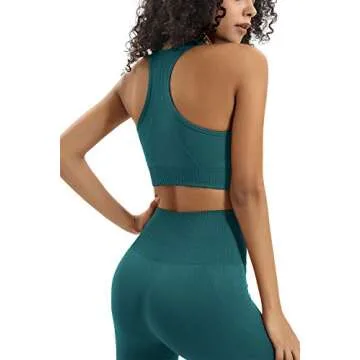 HAODIAN Women's Yoga Outfits 2 Piece High Waisted Leggings with Sports Bra Gym Clothes Sets(Green,M)