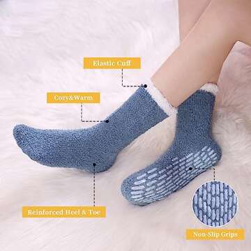 FNOVCO Non Slip Socks for Women Winter Warm Cozy Fuzzy Slipper Socks Soft Fluffy Hospital Socks with...