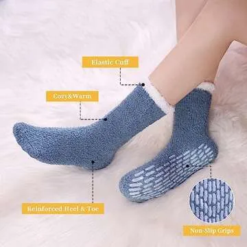FNOVCO Non Slip Socks for Women Winter Warm Cozy Fuzzy Slipper Socks Soft Fluffy Hospital Socks with...