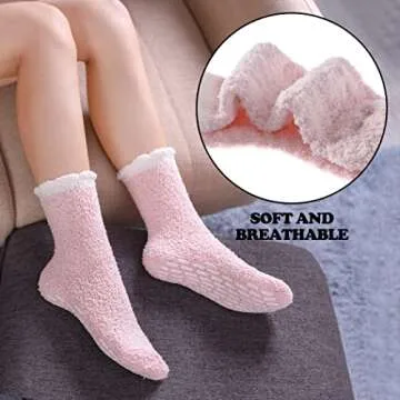 Cozy FNOVCO Non-Slip Fuzzy Socks for Women - 6 Pairs