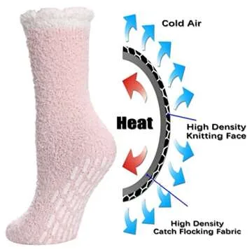 Cozy FNOVCO Non-Slip Fuzzy Socks for Women - 6 Pairs