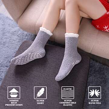 Cozy FNOVCO Non-Slip Fuzzy Socks for Women - 6 Pairs