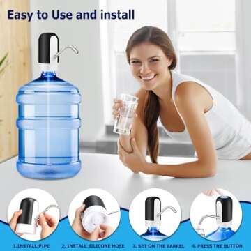 KUFUNG Water Dispenser for 5 Gallon Bottle - Rechargeable Water Pump for 5 Gal Jug, BPA-Free, Food Grade Silicone Hose, Stainless Steel Spout - 30-40 Days Battery Life, Easy One Switch Operation