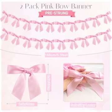 2pcs Pink Bow Garland for Coquette Party Decorations