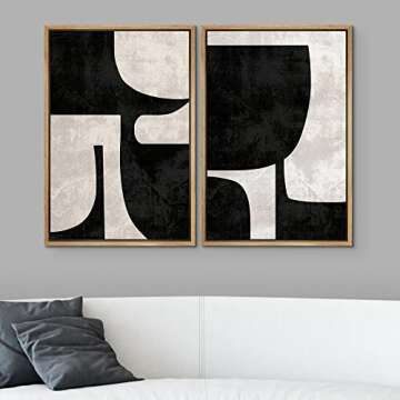 SIGNWIN Framed Canvas Print Wall Art Set Mid-Century Black Polygon Variety Abstract Shapes Illustrat...