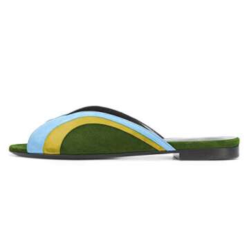 YDN Women Peep Toe Low Heel Mules Sandals Slip on Slipper Slide Clogs Shoes Color B 4