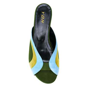 YDN Women Peep Toe Low Heel Mules Sandals Slip on Slipper Slide Clogs Shoes Color B 4