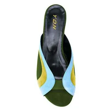 YDN Women Peep Toe Low Heel Mules Sandals Slip on Slipper Slide Clogs Shoes Color B 4