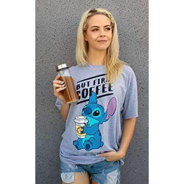 Disney Lilo and Stitch Coffee First Adult T-Shirt in Grey Heather