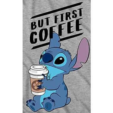 Disney Lilo and Stitch Coffee First T-Shirt Grey Heather