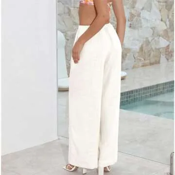 Duyang Womens Summer Palazzo Pants - Cotton Linen Comfort