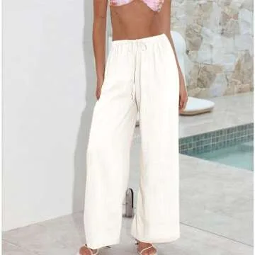Duyang Womens Summer Palazzo Pants - Cotton Linen Comfort