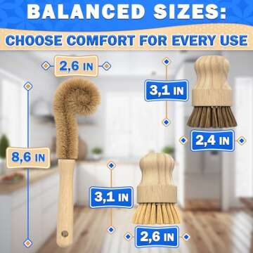 5Pcs Bamboo Dish Brush Set - Wooden Dish Brush Bamboo Scrub Brush for Dishes Wood Dish Brush Bamboo Dish Scrubber Set Palm Brush Wood Dish Scrub Brush - Wooden Dish Scrubber Kitchen Brush Set
