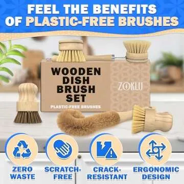 5Pcs Bamboo Dish Brush Set - Wooden Dish Brush Bamboo Scrub Brush for Dishes Wood Dish Brush Bamboo Dish Scrubber Set Palm Brush Wood Dish Scrub Brush - Wooden Dish Scrubber Kitchen Brush Set