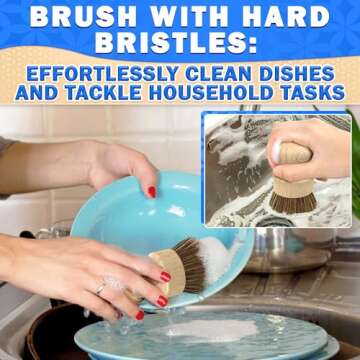 5Pcs Bamboo Dish Brush Set - Wooden Dish Brush Bamboo Scrub Brush for Dishes Wood Dish Brush Bamboo Dish Scrubber Set Palm Brush Wood Dish Scrub Brush - Wooden Dish Scrubber Kitchen Brush Set
