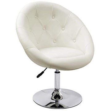 DUHOME Jumbo Size Luxury White Synthetic Leather Contemporary Round Swivel Vanity Office Computer Ac...