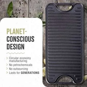 Victoria Rectangular Cast Iron Griddle. Double Burner Griddle, Reversible Griddle Grill, 18.5 x 10 Inch, Seasoned with 100% Kosher Certified Non-GMO Flaxseed Oil