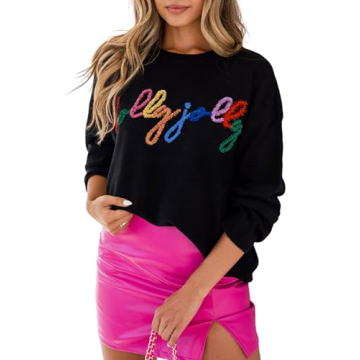 MARZXIN Women 2025 Casual Holiday Sweaters Long Sleeve Round Neck Valentine Sweater Tops Merry Chris...