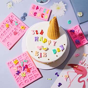 Patelai 4 Pcs Valentines Day Silicone Molds Silicone Chocolate Letter Numbers Molds for DIY Non-stick and Easy to Release 0-9 Number and 26 Molds for Baking Desserts Cake Party Favors(0.7 Inch,Pink)
