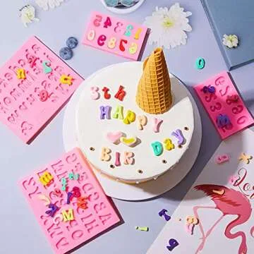 Patelai 4 Pcs Valentines Day Silicone Molds Silicone Chocolate Letter Numbers Molds for DIY Non-stick and Easy to Release 0-9 Number and 26 Molds for Baking Desserts Cake Party Favors(0.7 Inch,Pink)