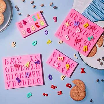Patelai 4 Pcs Valentines Day Silicone Molds Silicone Chocolate Letter Numbers Molds for DIY Non-stick and Easy to Release 0-9 Number and 26 Molds for Baking Desserts Cake Party Favors(0.7 Inch,Pink)