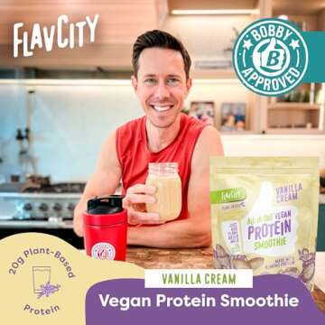 FlavCity All-in-One Vegan Protein Powder Smoothie, Vanilla - Plant-Based Pre-Workout Meal Replacemen...