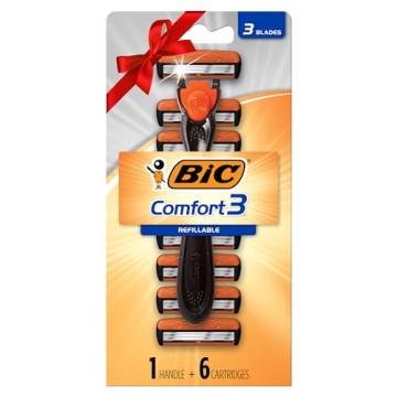 BIC Comfort 3 Refillable Three-Blade Disposable Razor for Men, Sensitive Skin Razor For a Comfortabl...