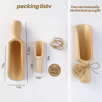 Wooden Scoop (5.5"+3") 1Big 1Small bath salt scoop Natural Beech Wood Scoop for Flour, Bath Salt, Sugar, Cereal, Coffee and More - Multipurpose Wooden Spoon