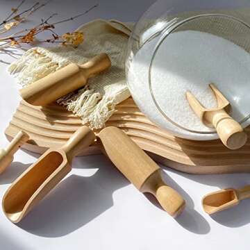 Wooden Scoop (5.5"+3") 1Big 1Small bath salt scoop Natural Beech Wood Scoop for Flour, Bath Salt, Sugar, Cereal, Coffee and More - Multipurpose Wooden Spoon