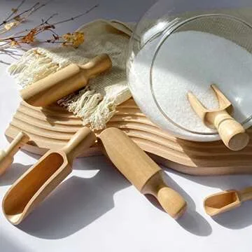Wooden Scoop (5.5"+3") 1Big 1Small bath salt scoop Natural Beech Wood Scoop for Flour, Bath Salt, Sugar, Cereal, Coffee and More - Multipurpose Wooden Spoon
