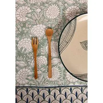 ATOSII Jade 100% Cotton Boho Rectangle Summer Tablecloth, Block Print Floral Table Cloth Linen for Dining, Parties, Weddings, Outdoors Table Decor I 60 X 90 Inches I 6 Seater I