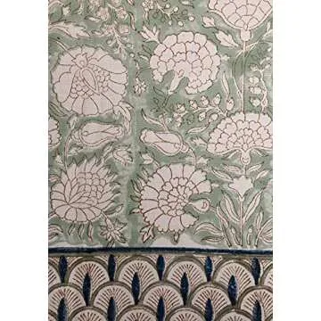 ATOSII Jade 100% Cotton Boho Rectangle Summer Tablecloth, Block Print Floral Table Cloth Linen for Dining, Parties, Weddings, Outdoors Table Decor I 60 X 90 Inches I 6 Seater I