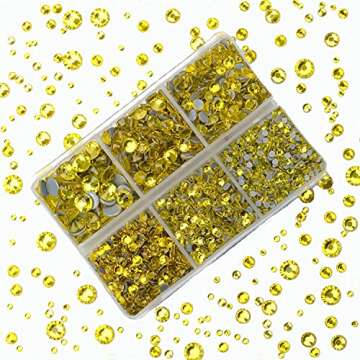4000pcs Mixed Size Hot Fix Round Crystals Gems Glass Stones Hotfix Flat Back Rhinestones (Yellow)