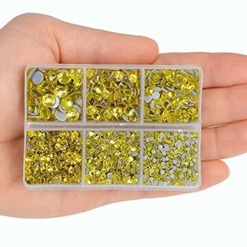 4000pcs Mixed Size Hot Fix Round Crystals Gems Glass Stones Hotfix Flat Back Rhinestones (Yellow)