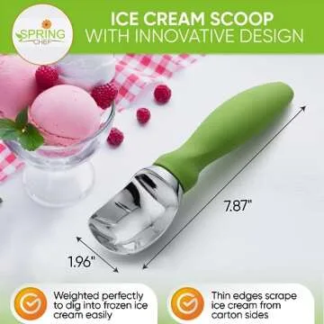 Spring Chef Green Heavy Duty Ice Cream Scoop with Non-Slip Handle - Professional Metal Ice Cream Sco...