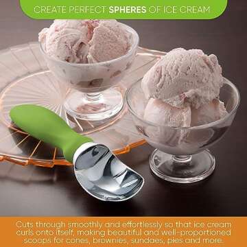 Spring Chef Green Heavy Duty Ice Cream Scoop with Non-Slip Handle - Professional Metal Ice Cream Scooper for Cookie Dough, Frozen Yoghurt, Gelato, Sorbet, Melon - Dishwasher Safe Kitchen Tool