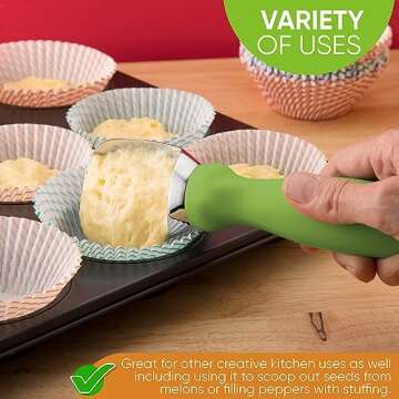 Spring Chef Green Heavy Duty Ice Cream Scoop with Non-Slip Handle - Professional Metal Ice Cream Scooper for Cookie Dough, Frozen Yoghurt, Gelato, Sorbet, Melon - Dishwasher Safe Kitchen Tool