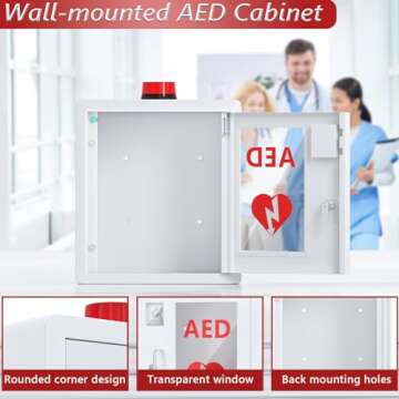 NLShan AED Cabinet fits All Cardiac Science, Zoll, AED Defibrillator, Physio-Control AED Defibrillator Wall Mounted Storage Cabinet for Emergency at Home, Office and Nursing Home