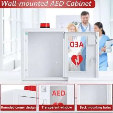 NLShan AED Cabinet fits All Cardiac Science, Zoll, AED Defibrillator, Physio-Control AED Defibrillator Wall Mounted Storage Cabinet for Emergency at Home, Office and Nursing Home